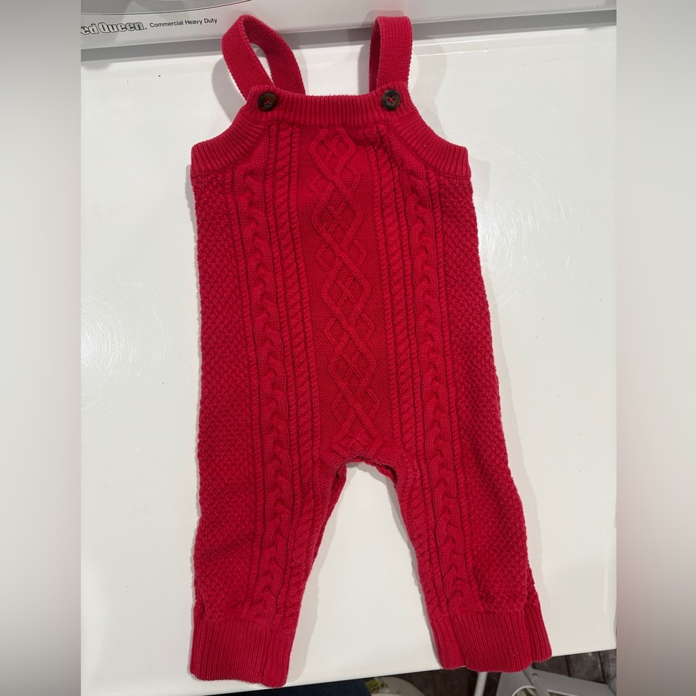 Hanna Andersson Knit Red Cable Overalls 12-18 Months Cotton GUC